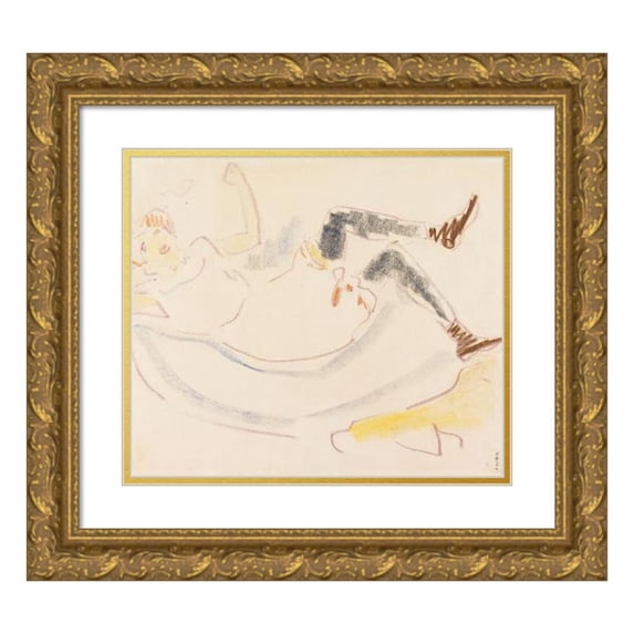 Ernst Ludwig Kirchner 17x15 Gold Ornate Wood Frame and Double Matted Museum Art Print Titled - Lying Girl (1909)
