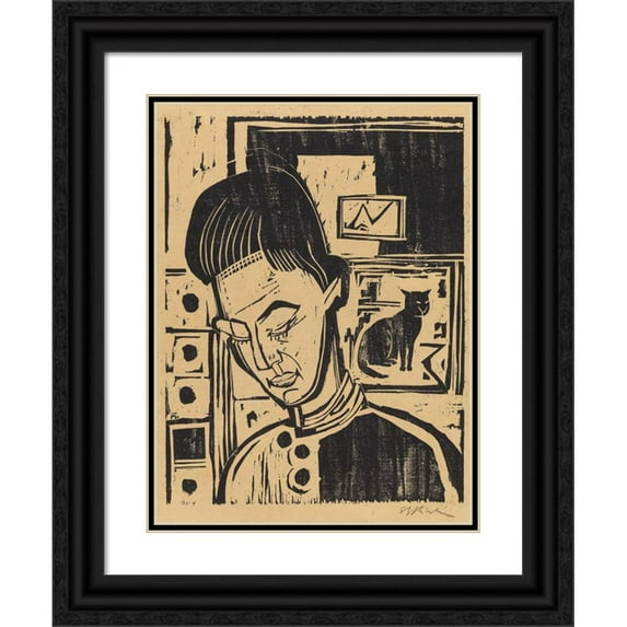 Ernst Ludwig Kirchner 19x24 Black Ornate Framed Double Matted Museum Art Print Titled: Kniekopf Andreas (1924)