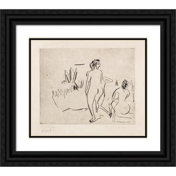 Ernst Ludwig Kirchner 23x20 Black Ornate Framed Double Matted Museum Art Print Titled: Moritzburger Bathende at the Reed (1910)