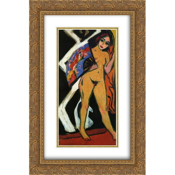 Ernst Ludwig Kirchner 2x Matted 16x24 Gold Ornate Framed Art Print 'Dodo with Large Fan'