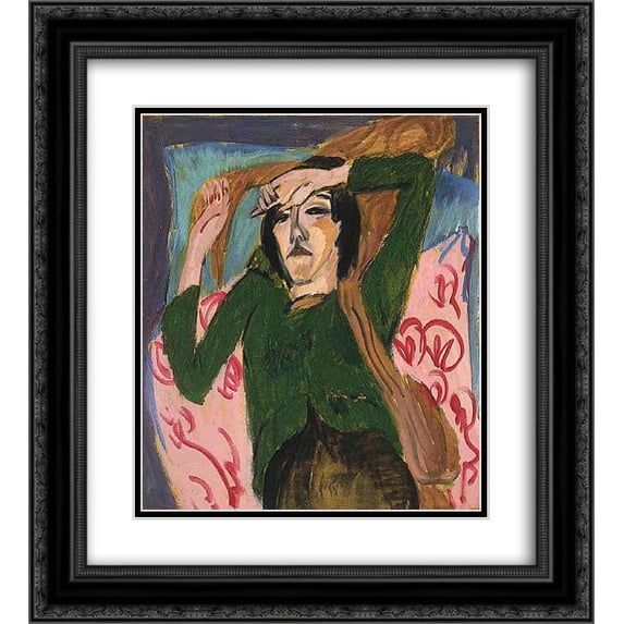 Ernst Ludwig Kirchner 2x Matted 20x22 Black Ornate Framed Art Print 'Woman in a Green Blouse'