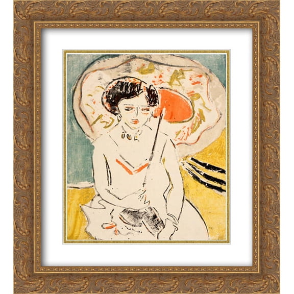 Ernst Ludwig Kirchner 2x Matted 20x22 Gold Ornate Framed Art Print 'Dodo with a Japanese Umbrella'