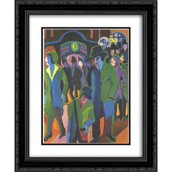 Ernst Ludwig Kirchner 2x Matted 20x24 Black Ornate Framed Art Print 'Street with Passangers'