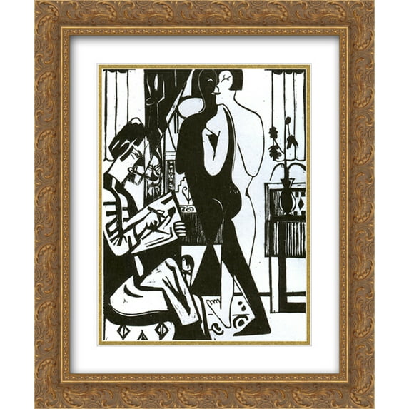 Ernst Ludwig Kirchner 2x Matted 20x24 Gold Ornate Framed Art Print 'Painter and Modell'