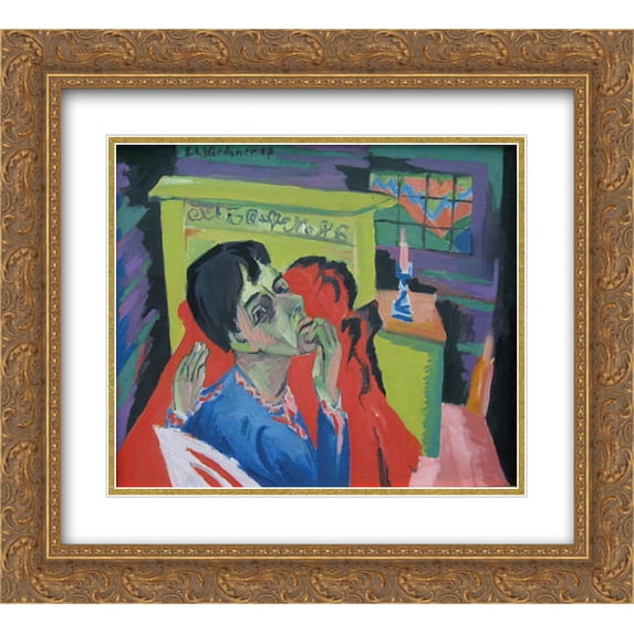 Ernst Ludwig Kirchner 2x Matted 22x20 Gold Ornate Framed Art Print 'Self-Portrait as an Invalid'