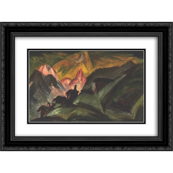 Ernst Ludwig Kirchner 2x Matted 24x20 Black Ornate Framed Art Print 'Stafelalp at Moon Light'