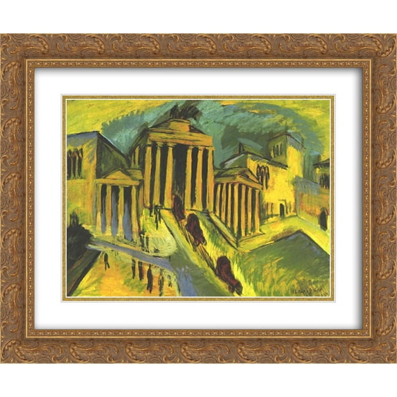 Ernst Ludwig Kirchner 2x Matted 24x20 Gold Ornate Framed Art Print 'Brandenburg Gate in Berlin'
