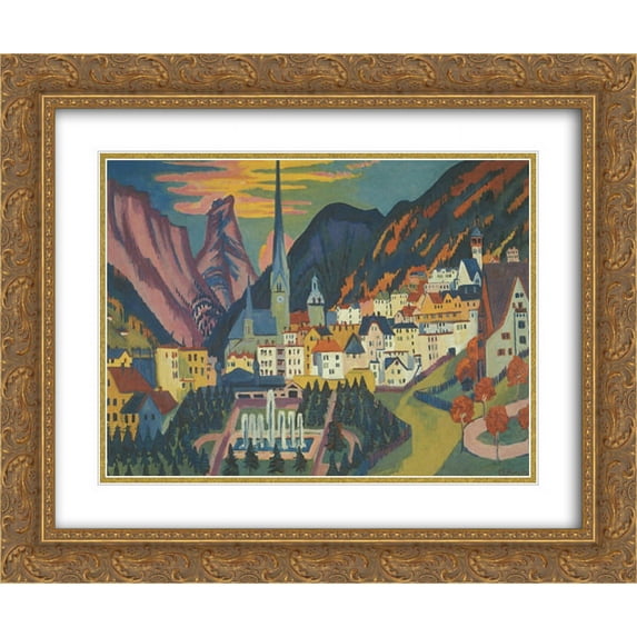 Ernst Ludwig Kirchner 2x Matted 24x20 Gold Ornate Framed Art Print 'Davos in Summer'