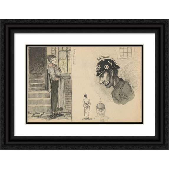 Ernst Maximilian Büttinghausen 14x11 Black Ornate Wood Framed Double Matted Museum Art Print Titled: Woman for a House and Three Performances of a Police Officer (1893 - 1928)