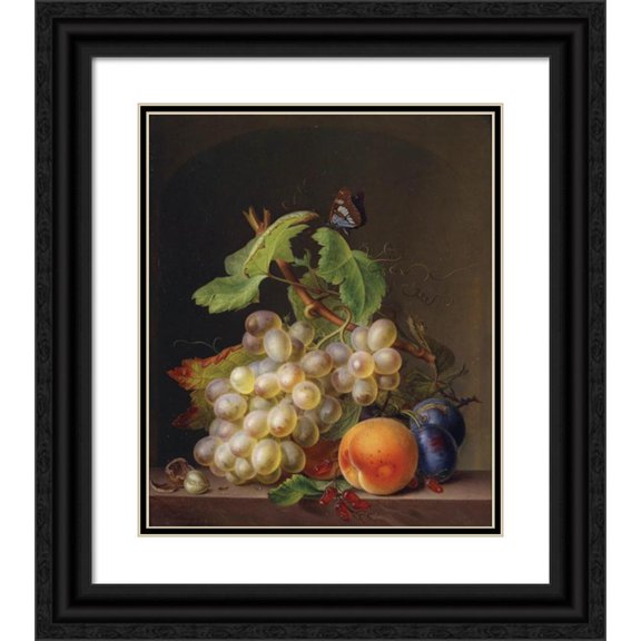 Ernst Moritz Gustav Tettelbach 20x23 Black Ornate Framed Double Matted Museum Art Print Titled: Still Life with Grapes (1815)