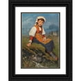 thumbnail image 1 of Ernst Payer 11x14 Black Ornate Wood Framed Double Matted Museum Art Print Titled: A Shepherd Girl Before a Coastal Landscape,, 1 of 5