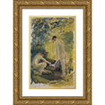 thumbnail image 1 of Ernst Schiess 12x18 Gold Ornate Wood Frame and Double Matted Museum Art Print Titled - Seated Boy with Strawhat at the Beach (Study), 1 of 4