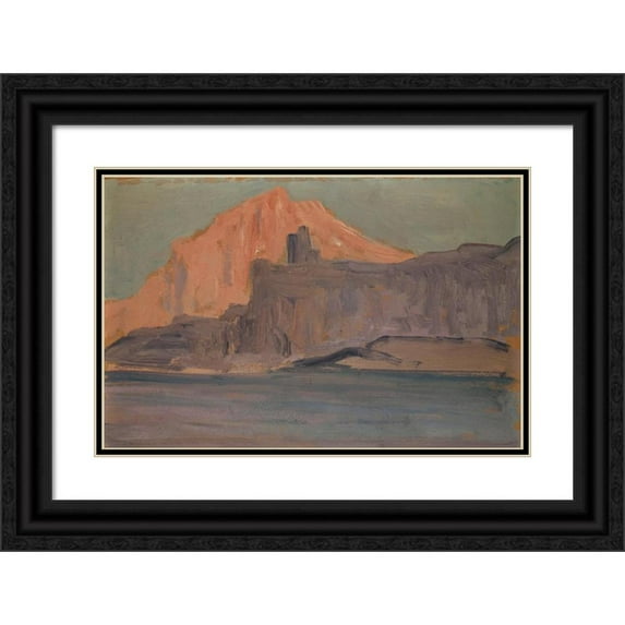 Ernst Schiess 18x13 Black Ornate Wood Framed Double Matted Museum Art Print Titled - Sea and Rock Coast with Castle