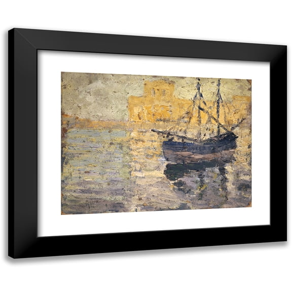 Ernst Schiess 24x19 Black Modern Framed Museum Art Print Titled - Harbour with Sailing Boat