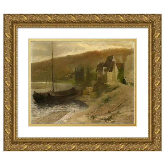 Ernst Schiess 24x20 Gold Ornate Framed and Double Matted Museum Art Print Titled - Landscape at the Main River (1872)