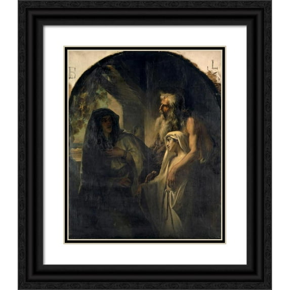 Ernst Stückelberg 15x18 Black Ornate Wood Framed Double Matted Museum Art Print Titled - The Prophet Elijah Guiding the Widow of Zarpath Toward Her Son Awakened from Death (1. Kings 17,