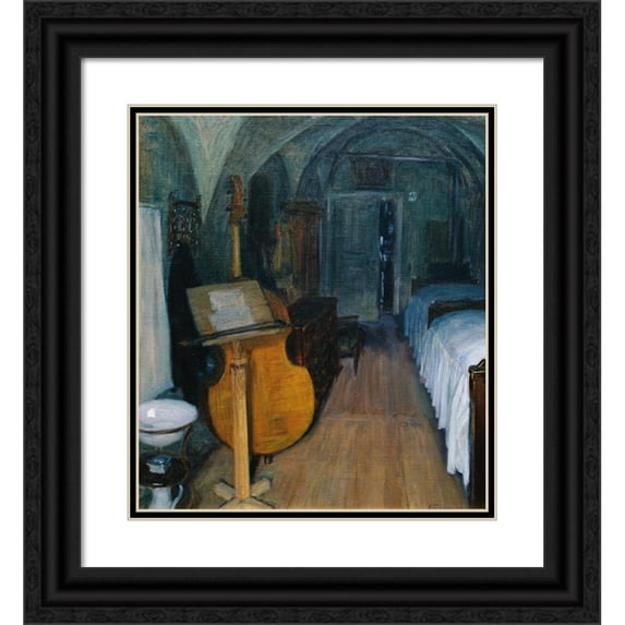 Ernst Stöhr 12x14 Black Ornate Wood Framed Double Matted Museum Art Print Titled: The Bassgeige (1908)