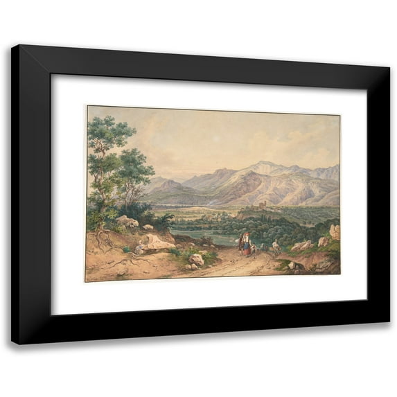 Ernst Welker 24x18 Black Modern Framed Museum Art Print Titled - View of Lebanon, After an English Engraving and an Italianate Motif of the Sabiner Mountains (1837)