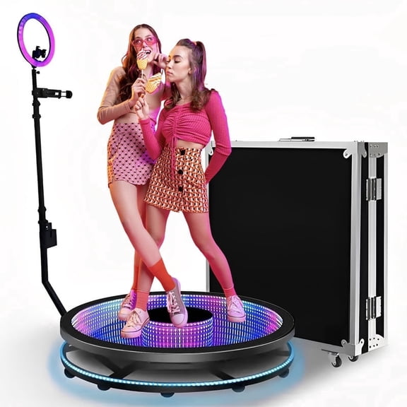 Ernstsmart 31.5” Mirror Glass 360° Photo Booth with Auto Spin & LED Ring Light, Premium Rotating Selfie Station for Weddings, Parties, Events & Rentals