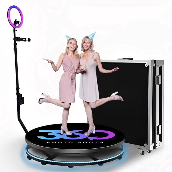 Ernstsmart 39.4 Inch 360° Auto Spin Photo Booth Machine with App Control, Large Rotating Booth for 4-6 People with Selfie Ring Light & Flight Case for Wedding Party Birthday