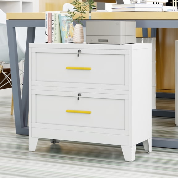 Erosoei Vertical 2 Drawer File Cabinet with Lock Under Desk, Metal Lateral Filing Storage Cabinet for Office Home