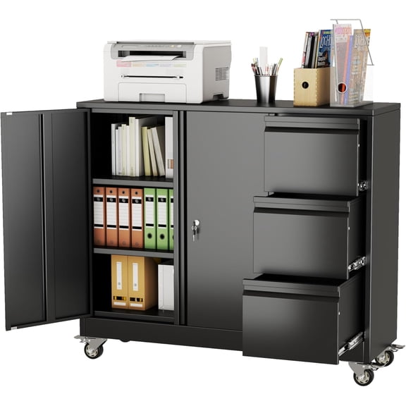 Ero 3 Drawer Metal Lateral Lockable File Storage Cabinet with Locking Doors for Home Office Garage School