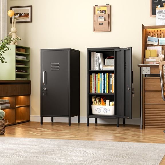 Ero 35.43"H Metal Locker Storage Cabinet, Steel File Cabinet with 1 Door and 2 Adjustable Shelves