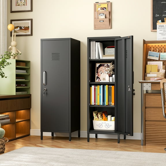 Ero 47.24"H Metal Locker Storage Cabinet, Steel File Cabinet with 1 Door and 3 Adjustable Shelves