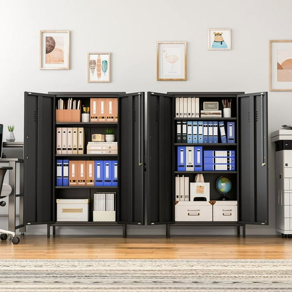 Ero 47.24" Metal Locker Storage Cabinet, Steel File Cabinet with 2 Doors and 3 Adjustable Shelves