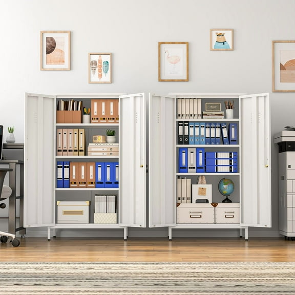 Ero 47.24" Metal Locker Storage Cabinet, Steel File Cabinet with 2 Doors and 3 Adjustable Shelves