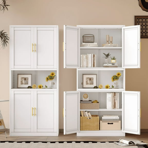 Ero 61.02"H Freestanding Metal Kitchen Pantry Storage Cabinet with Open Space and Adjustable Shelves
