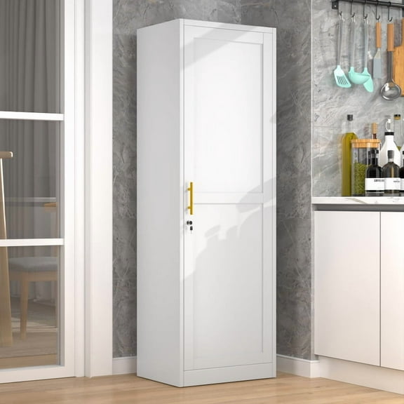 Ero 67" Metal Storage Cabinet with Lock, Tall Narrow Office File Cabinets with 1 Door & 5 Adjustable Shelves