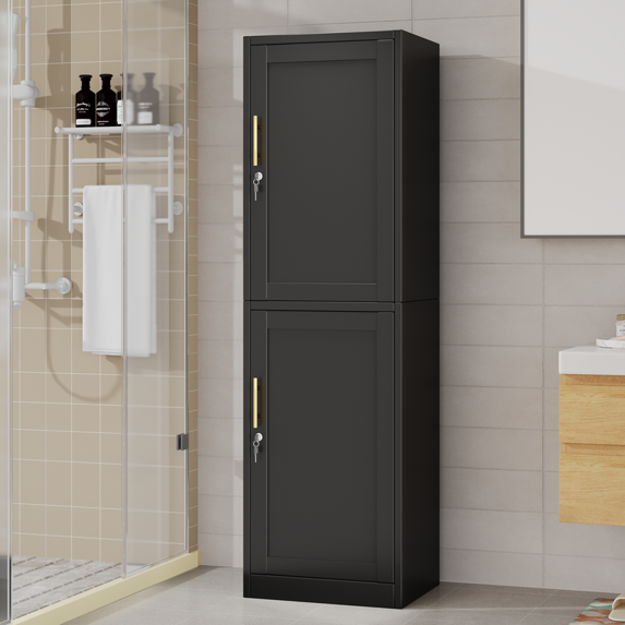 Ero 67" Metal Storage Cabinet with Lock, Tall Narrow Office File Cabinets with 2 Doors & 4 Adjustable Shelves