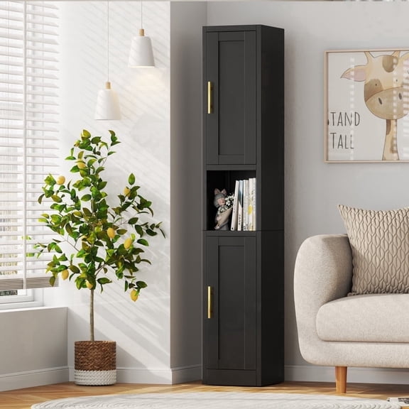 Ero 67" Metal Storage Cabinet with Lock, Tall Narrow Office File Cabinets with 2 Doors & 4 Adjustable Shelves