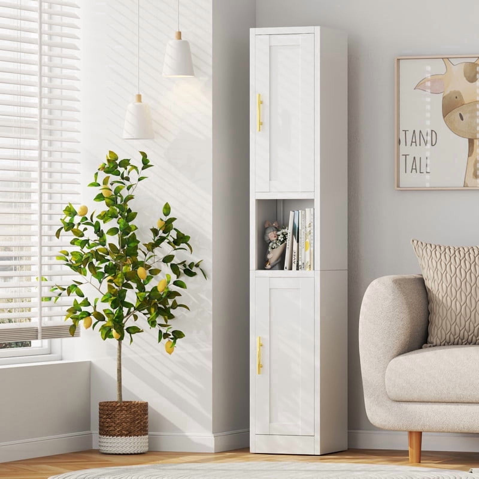 Ero 67" Metal Storage Cabinet with Lock, Tall Narrow Office File Cabinets with 2 Doors & 4 Adjustable Shelves
