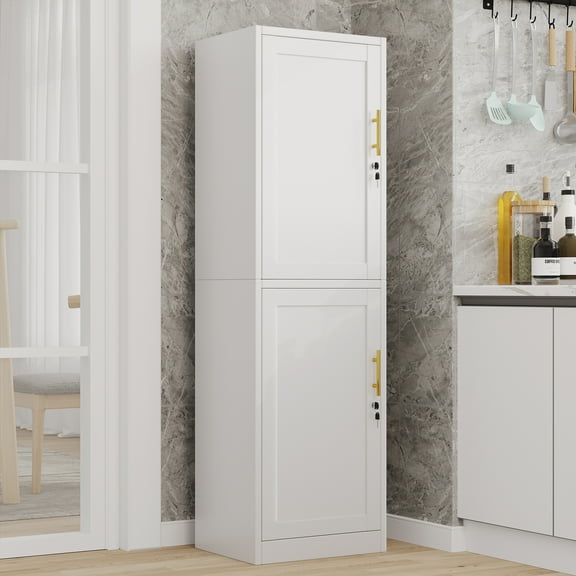 Ero 67" Metal Storage Cabinet with Lock, Tall Narrow Office File Cabinets with 2 Doors & 4 Adjustable Shelves