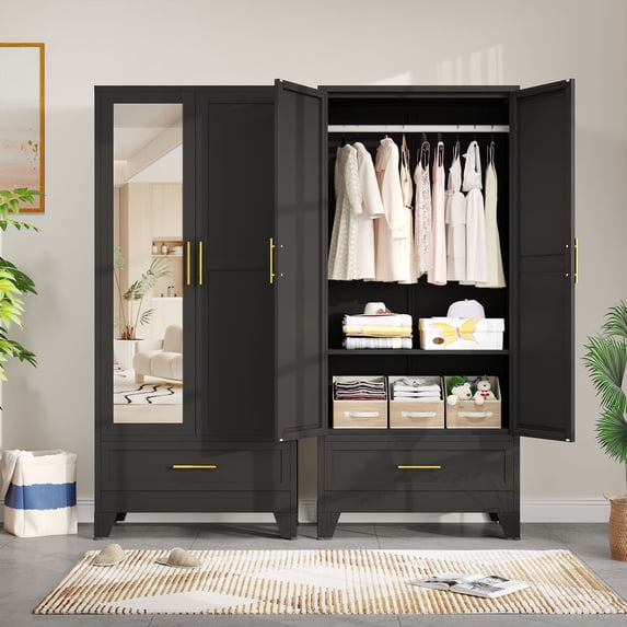 Ero 70.87"H Tall Metal Armoire Wardrobe Storage Closet Cabinet with Hanging Rod ,Mirror and 1 Drawer