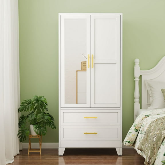 Ero 70.87"H Tall Metal Armoire Wardrobe Storage Closet Cabinet with Hanging Rod ,Mirror and 2 Drawer