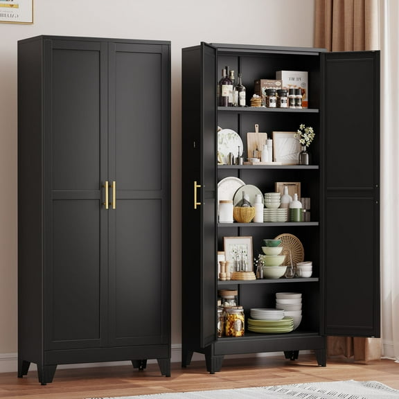 Ero Freestanding Metal Pantry Food Storage Cabinet with 4 Adjustable Shelves