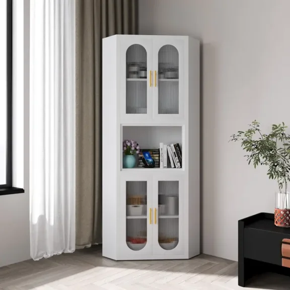 Ero Metal Corner Storage Cabinet with Acrylic Glass Doors and Shelves