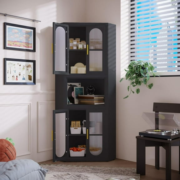 Ero Metal Corner Storage Cabinet with Acrylic Glass Doors and Shelves