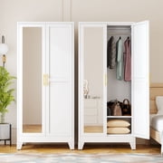 Ero Metal Freestanding Armoire Wardrobe Closet with Hanging Rod and Mirror