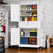 Ero Tall Metal Garage Storage Cabinet with Doors and Shelves, Rollowing Garage Cabinet with Wheels and Drawers