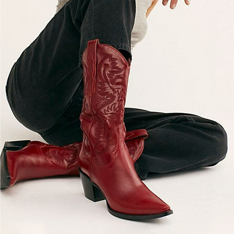 Erocalli Women s Western Cowgirl Boots Block Heel Vintage Retro