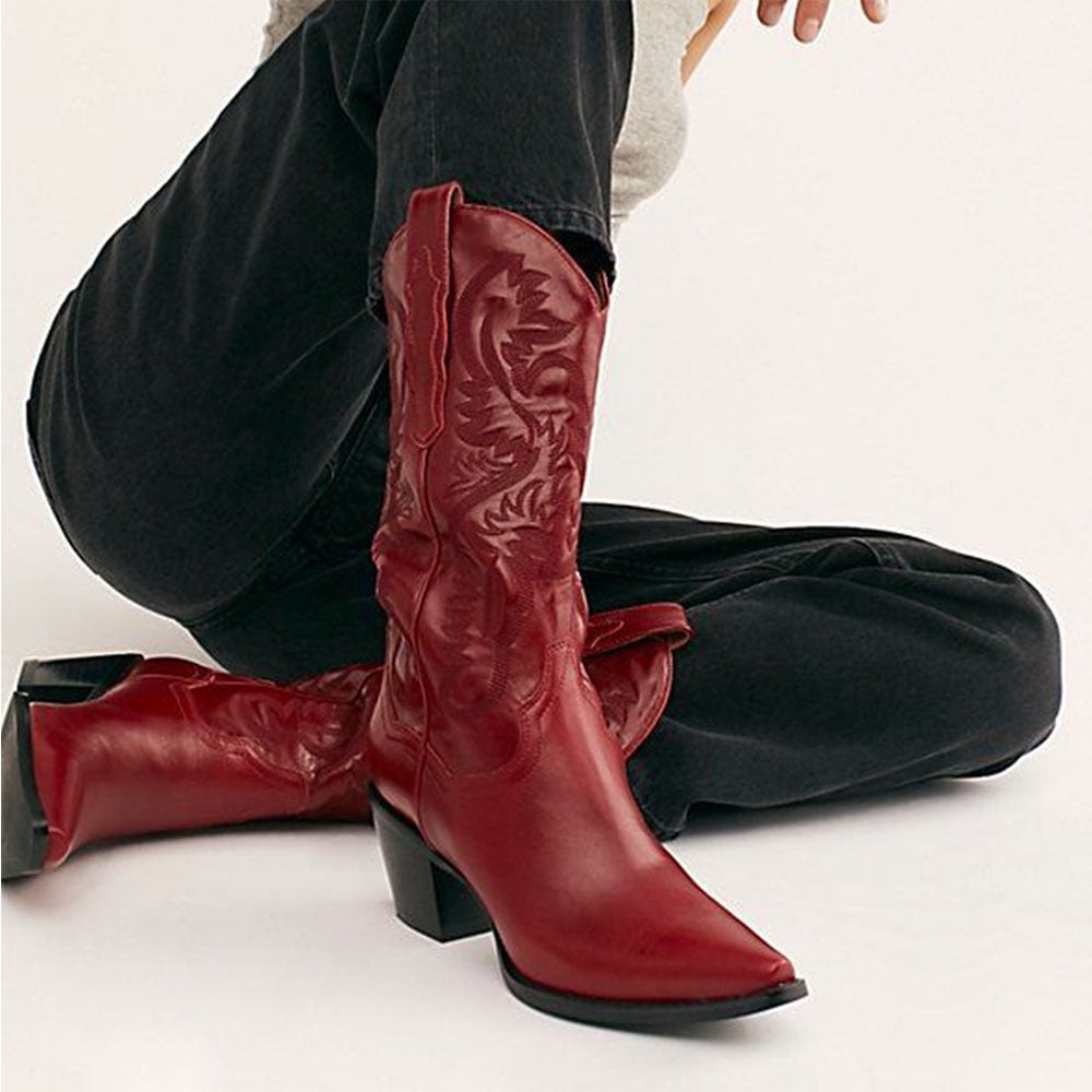 Erocalli Women's Western Cowgirl Boots Block Heel Vintage Retro Cowboy ...