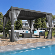 Erommy 10' x 10' Outdoor Louvered Pergola with Adjustable Aluminum Rainproof Roof with Curtains and Netting,Black