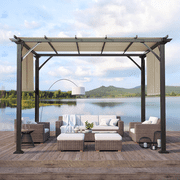 Erommy 10' x 10' Outdoor Pergola, Gazebo with Steel Frame and Shade Canopy for Patio, White