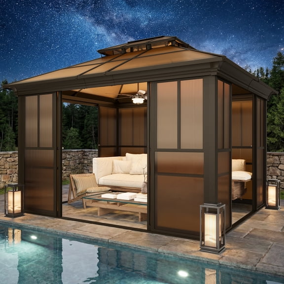 Erommy 10' x 12' Sunroom,Outdoor All-Weather Screen House with Detachable Windows & Lockable Door, Screened Gazebo for Backyard,Patio,Lawn