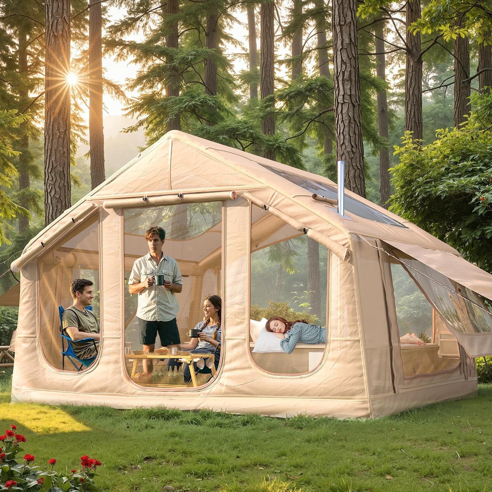 テント・タープ Hilander Air Flame Tent MIINY Yoleny 12'x8' Inflatable Tent, 96 SFT Blow Up Tent for Camping, 4