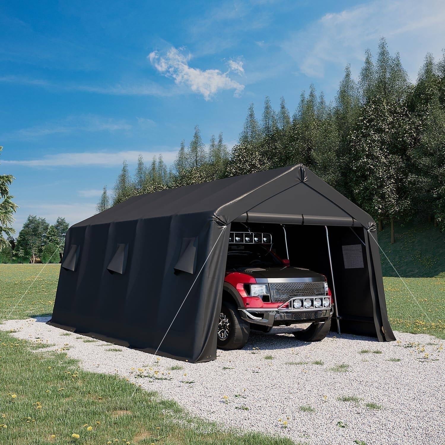 Erommy 13x20ft Heavy Duty Carport with All-Steel Metal Frame, Portable Garage with Reinforced Base, All-Season Car Canopy for Car, Boat, Truck